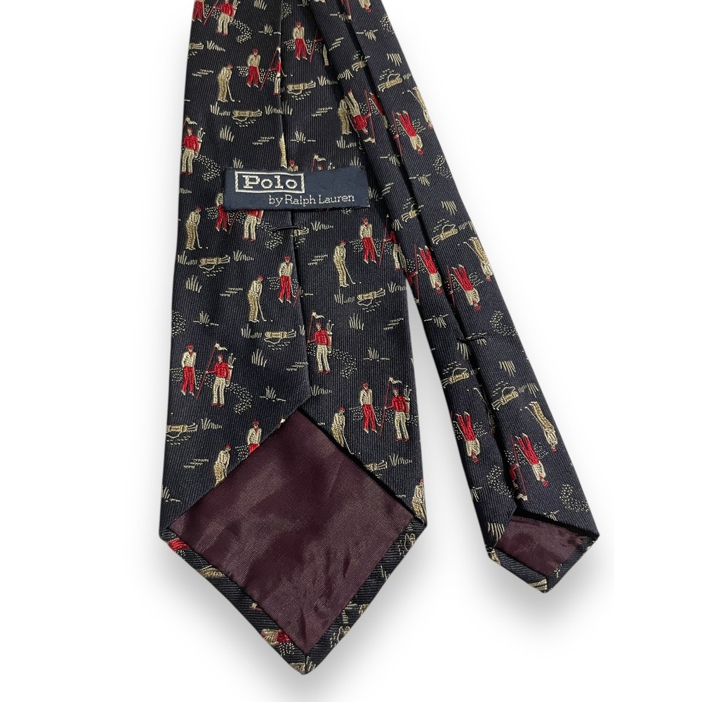 Polo by Ralph Lauren Tie Navy Blue Golfer Pattern Men's Necktie